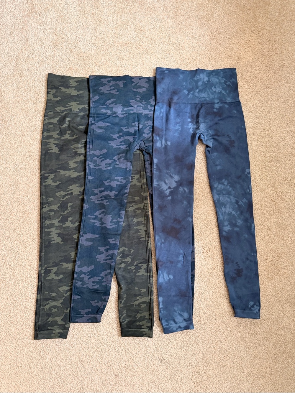 Bundle of 3 pairs SPANX Camo & Tie-Dye Leggings Set - Green & Blue